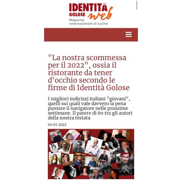 Identità Golose – La nostra scommessa per il 2022 ossia il ristorante da tener d’occhio secondo le firme di Identità Golose