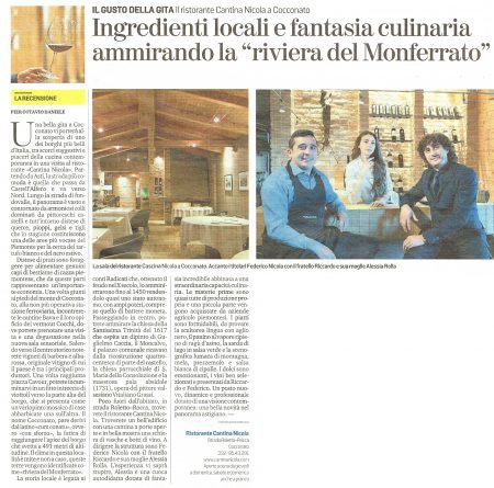 La Stampa – Ingredienti locali e fantasia culinaria ammirando la “riviera del Monferrato”